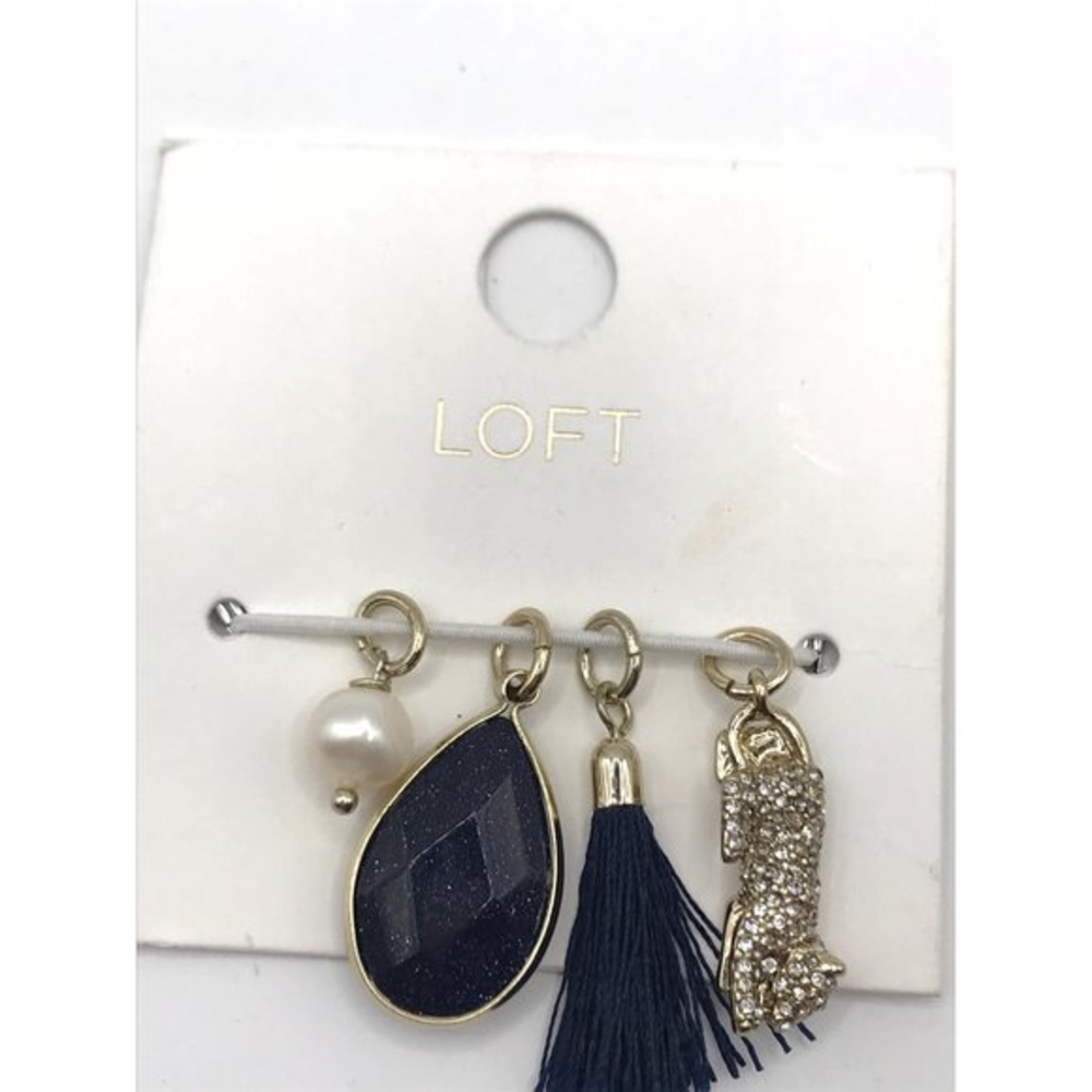 Ann Taylor Loft Charms‎ Tassel pave Black crystal Leopard NWT set of 4